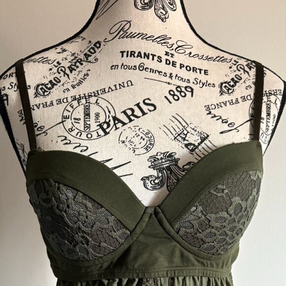 ClauCloud Olive/Green Lace & Mesh Babydoll Top - Feminine & Flowy (Never Worn) - Picture 5 of 5